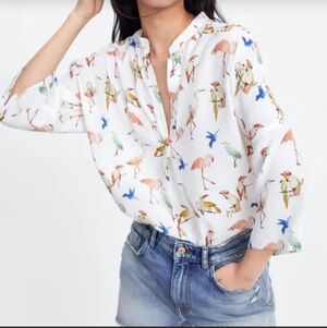 BNWOT Zara Flamingo Bird Tunic Blouse